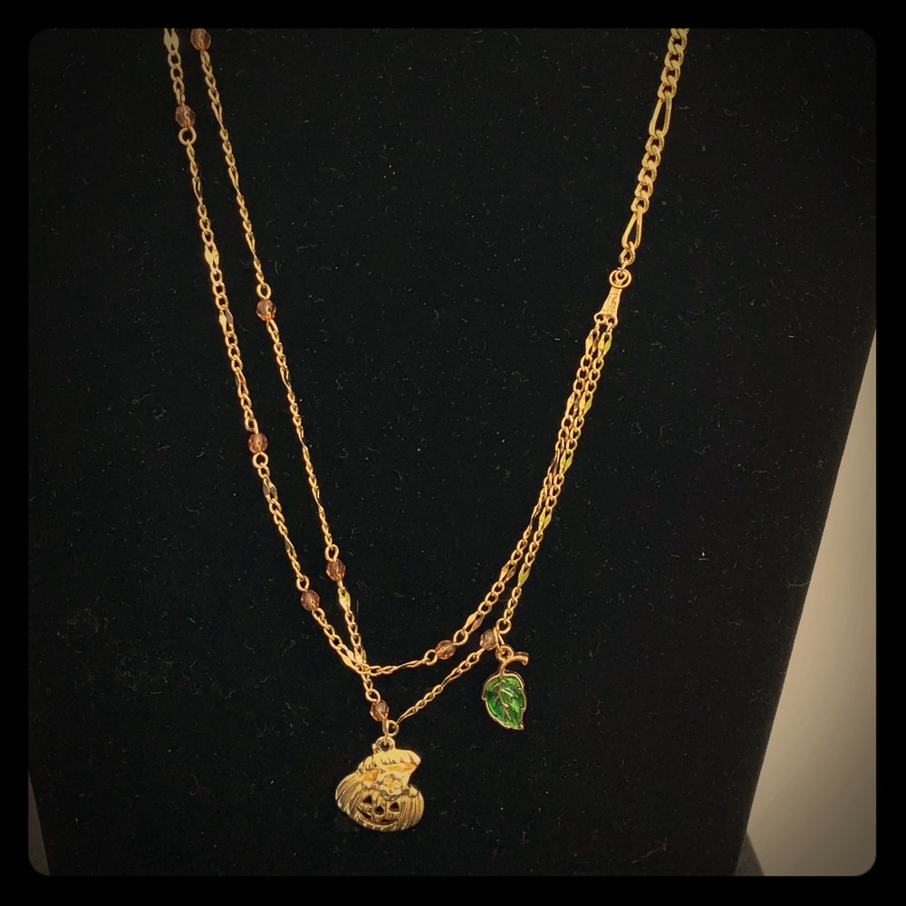 Handmade Gold pumpkin and leaf necklace